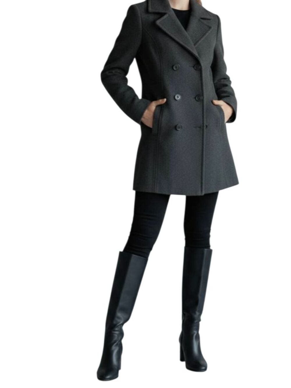 INTERNATIONAL CONCEPTS Charcoal Wool Blended Peacoat Size XS